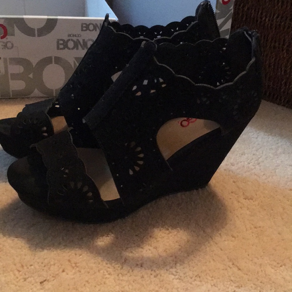 black strappy wedges (never worn)